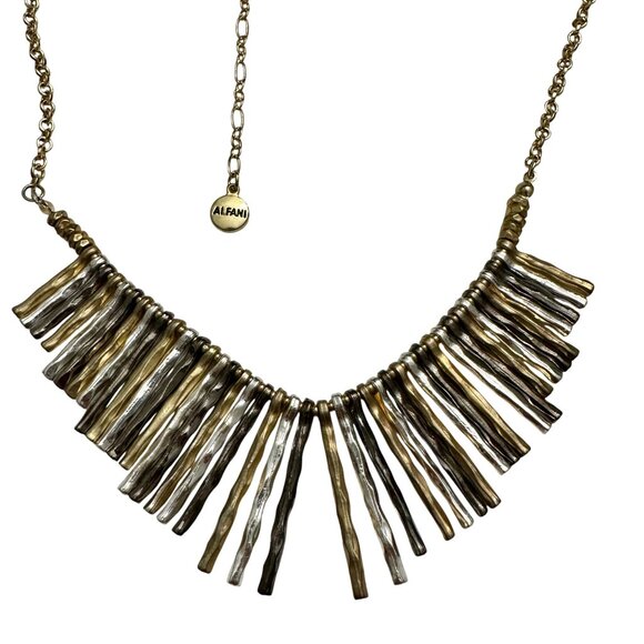 Alfani Necklace Jewlery Statement 21" Adjustable Mixed Silver & Gold Tone Bib - Picture 4 of 6